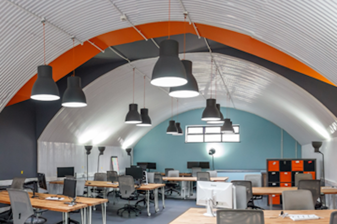 Inside a commercial propery, showing empty desks